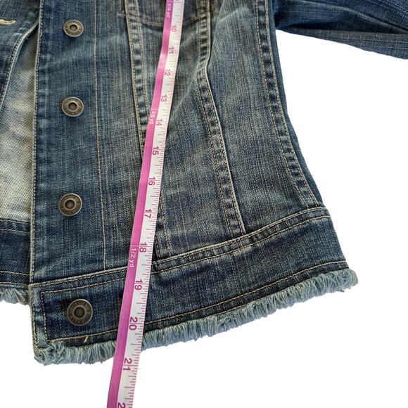 Talbots Jacket Women's Blue Denim Fray Pocket Design Button Down Jean Sz 8 - Picture 6 of 7